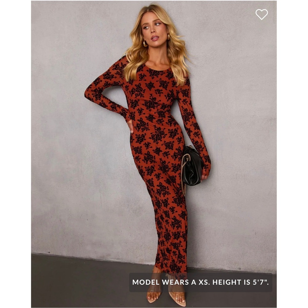 VICI Dry Bloom Burnout Velvet Floral Maxi Dress Rust Black Size XL